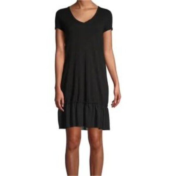 ATM Anthony Thomas Melillo Slub Jersey Ruffle Hem Mini Dress Size L Black Casual - Picture 1 of 9